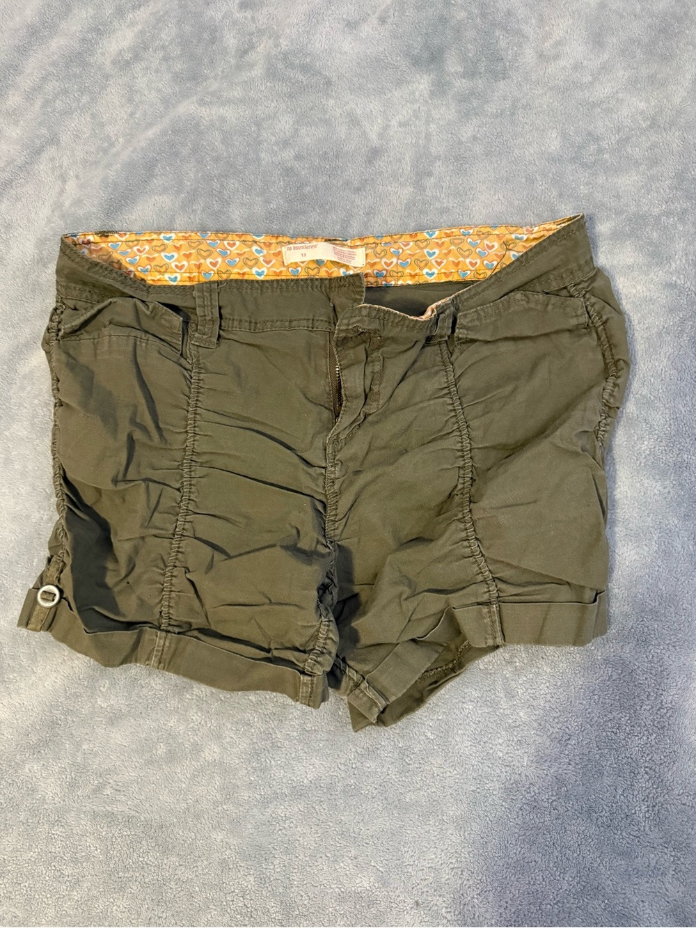 No Boundaries Olive Green Women's Ruched Short Shorts